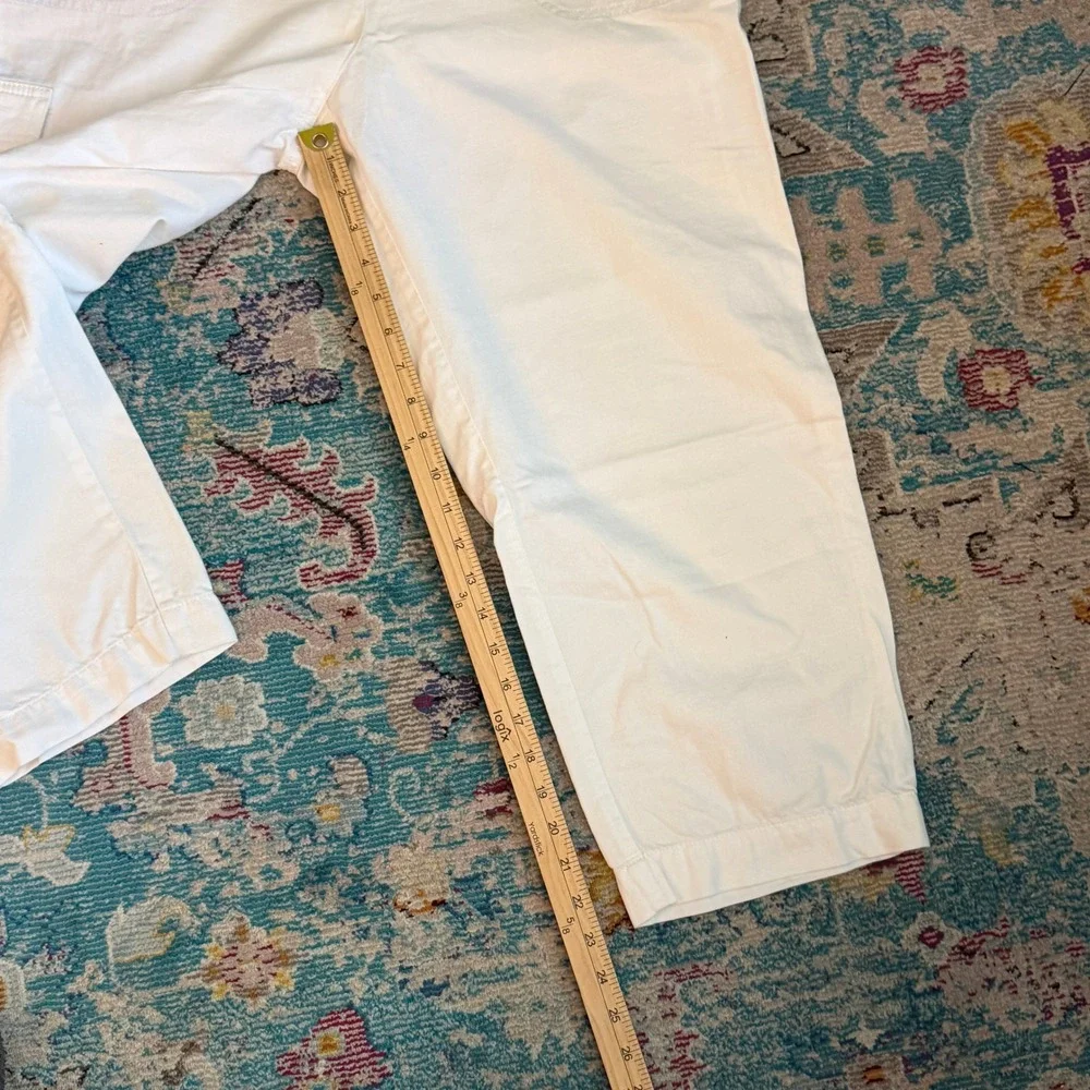 Talbots Supersoft Cargo Pants Womens 14 White Excellent Wide Leg Cropped Utility